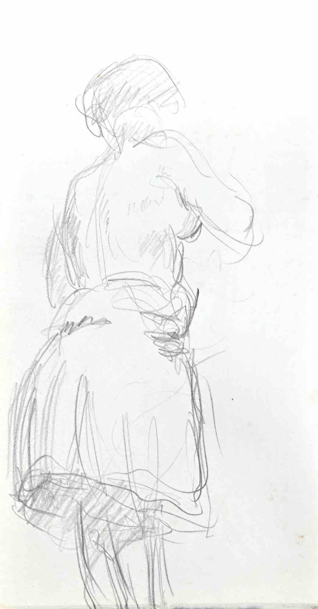 El desnudo en pose - Dibujo a lápiz - Mediados del siglo XX