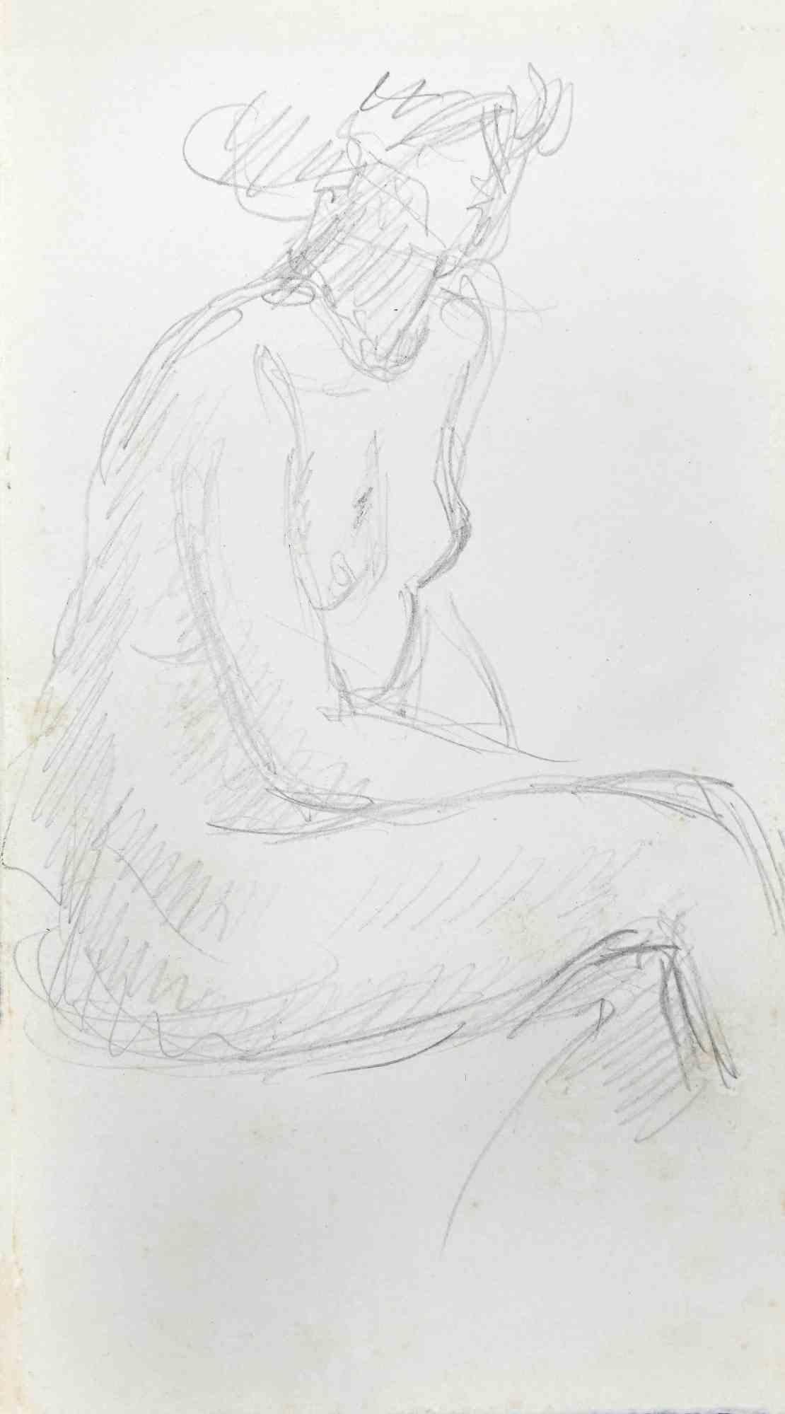 Unknown Figurative Art - The Posing Nude - Pencil Drawing - Early 20th Century