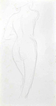Antique The Posing Nude  from Back - Pencil Drawing - Early 20th Century