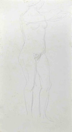 Antique The Posing Nude - Pencil Drawing - Early 20th Century