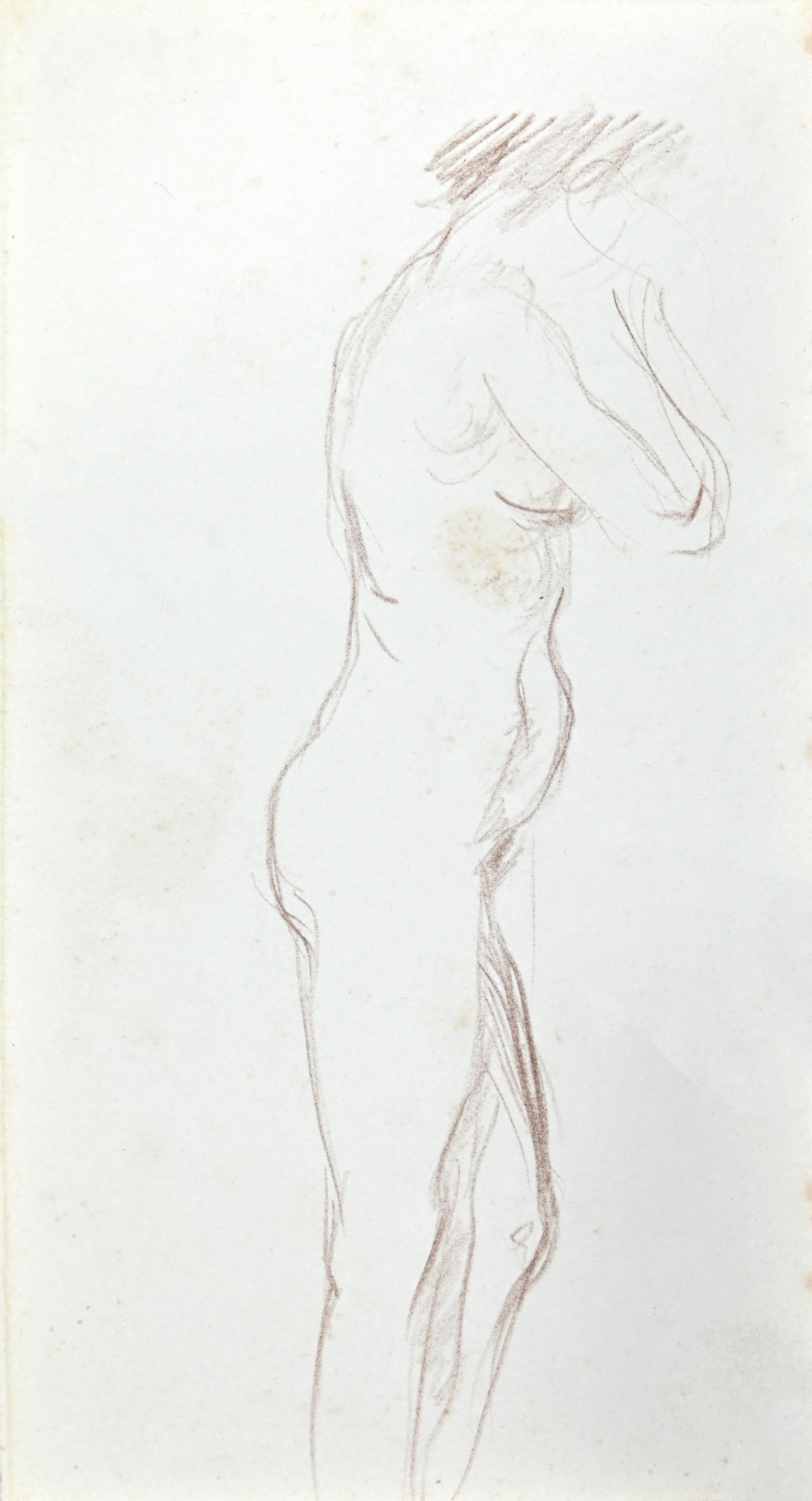 The Posing Nude - Pencil Drawing - Early 20th Century - Art by Unknown