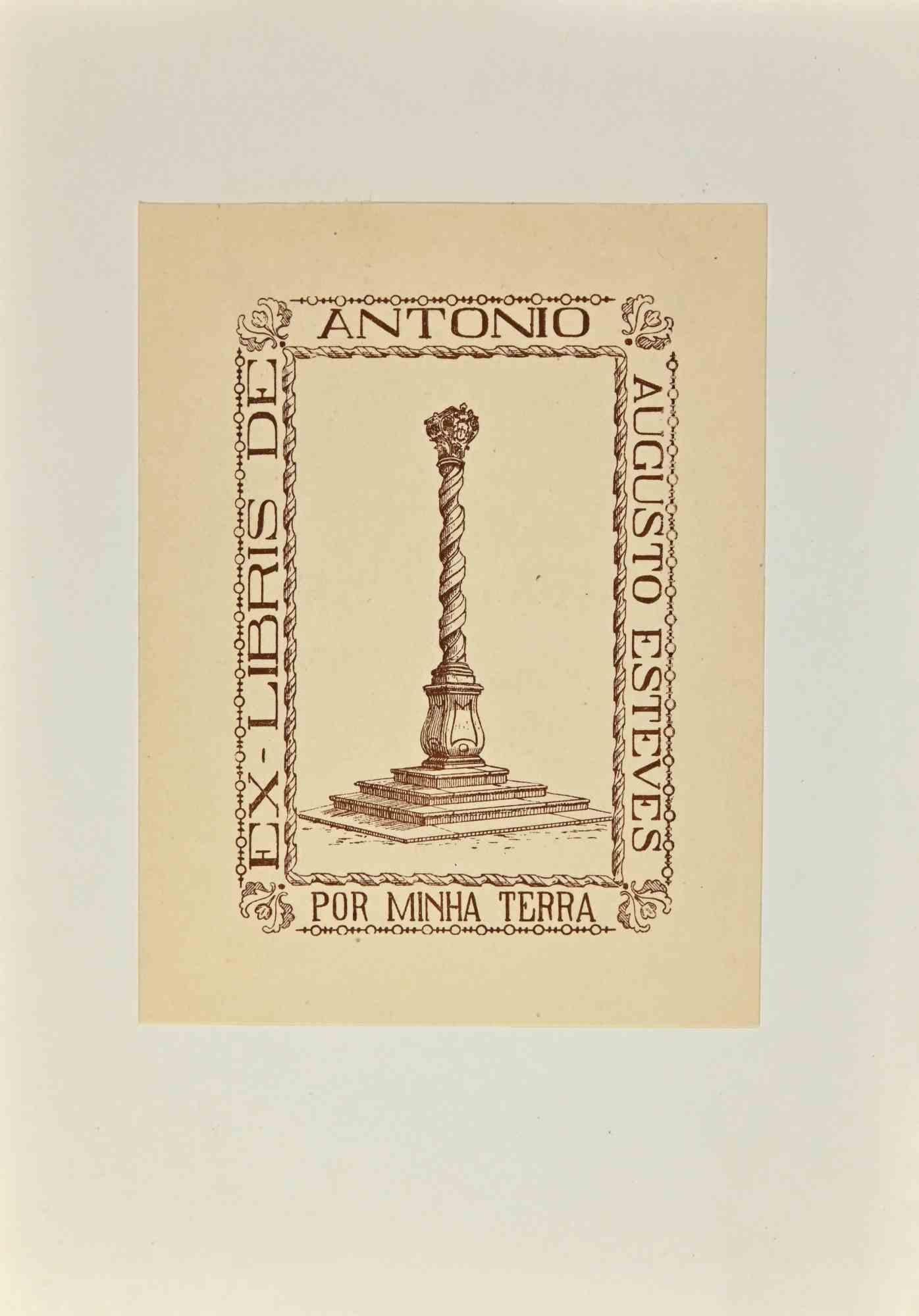 Ex Libris - Por Minha Terra - Gravure sur bois - Milieu du XXe siècle - Art de Unknown