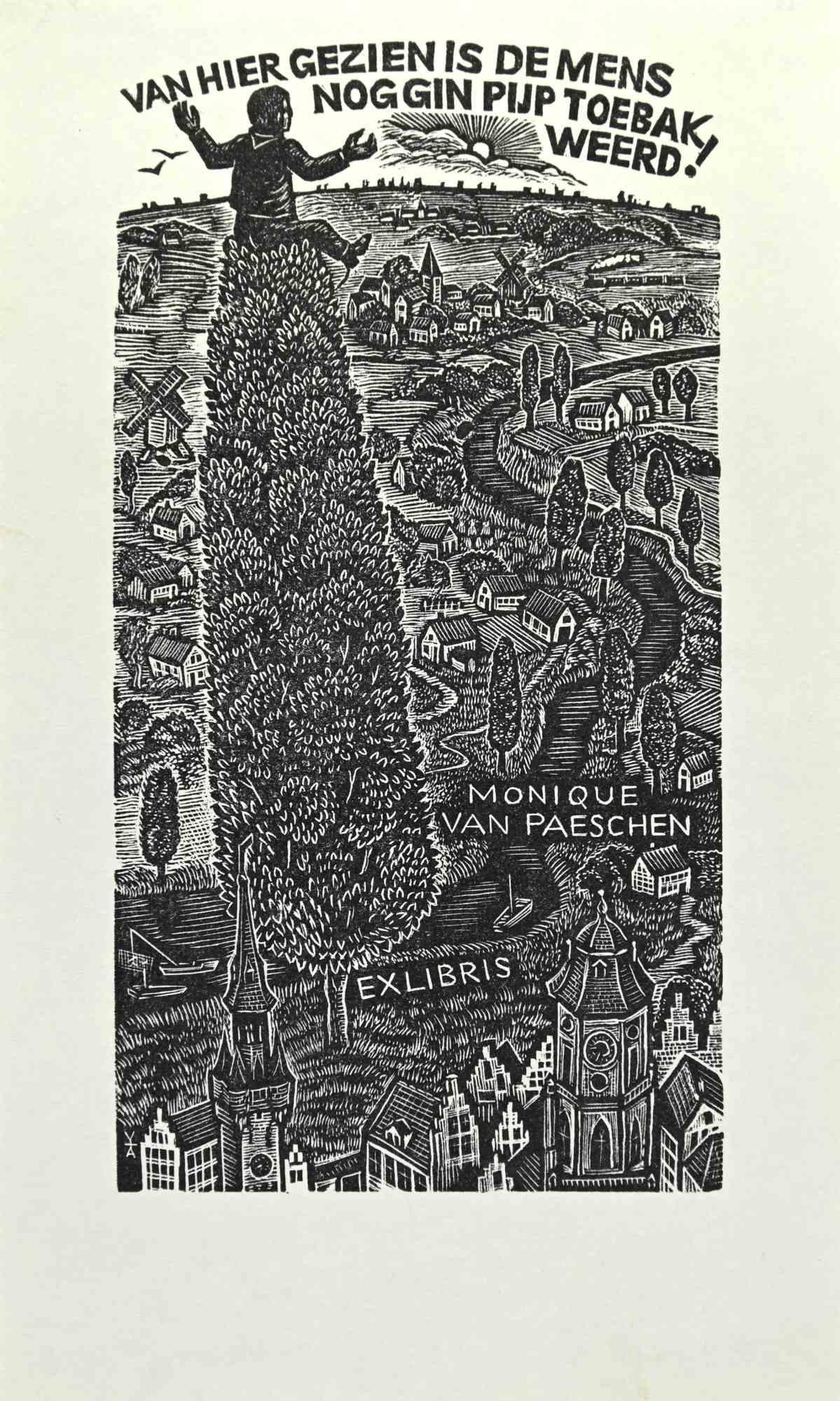 Ex Libris - Monique Van Paeschen è un'opera d'arte realizzata negli anni '50 dall'artista Antoon Vermeylen.

Stampa xilografica B./W. su carta. Firmato a mano sul retro.

Buone condizioni.

L'artista vuole definire una composizione equilibrata,