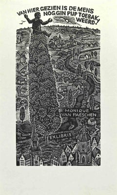 Ex Libris - Monique Van Paeschen - Holzschnitt von Antoon Vermeylen - 1950er Jahre