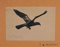 Vintage Ex- Libris - Bird - Woodcut by  J. Halberstat - Mid 20th Century