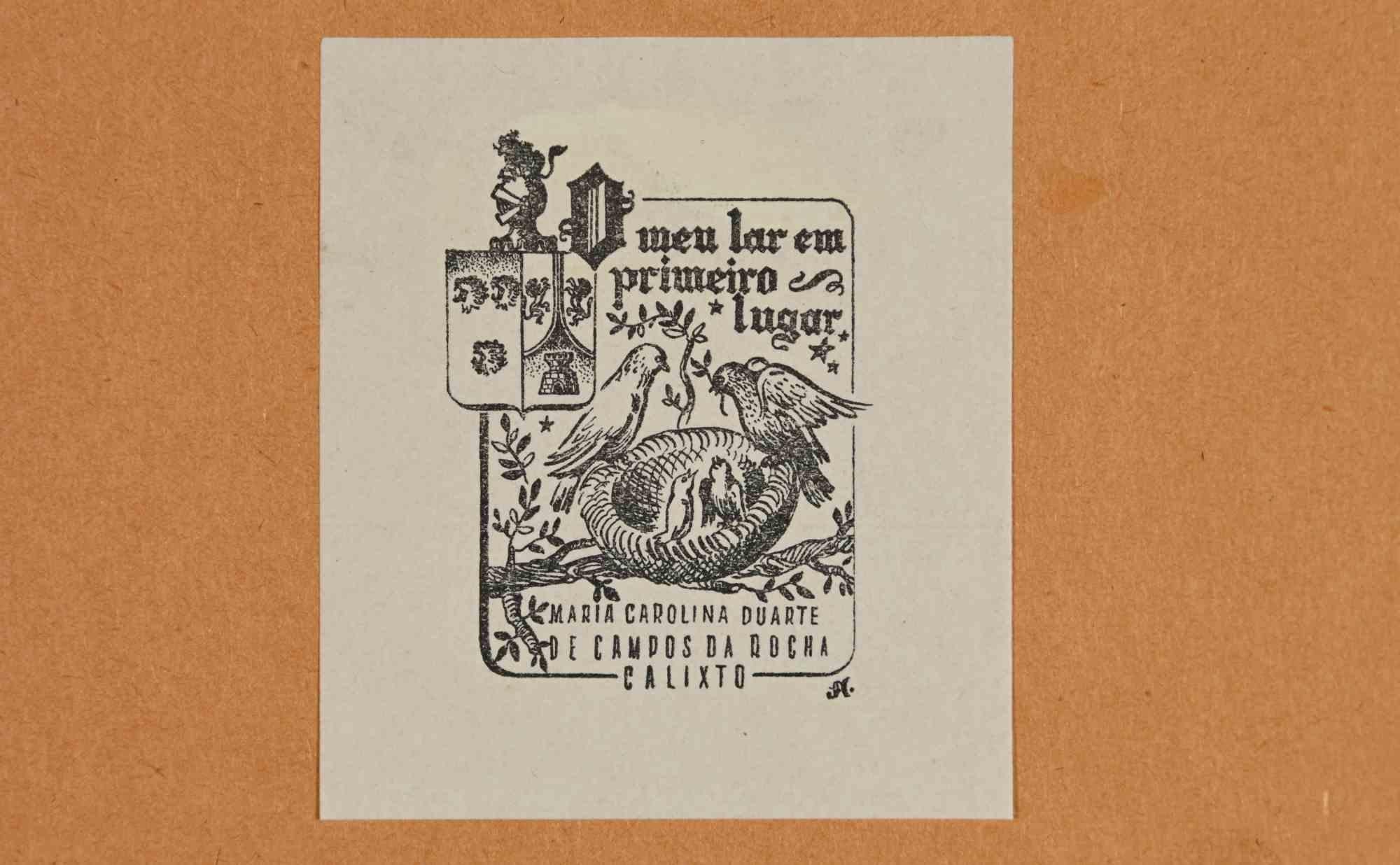 Ex Libris - Maria Carolina Duarte De Campos Da... - Gravure sur bois - Milieu du 20e siècle - Art de Unknown