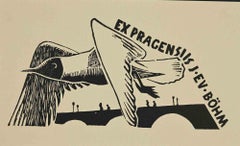 Vintage Ex libris - Pragensiis - Woodcut by J .Ev . Böhm - 1963