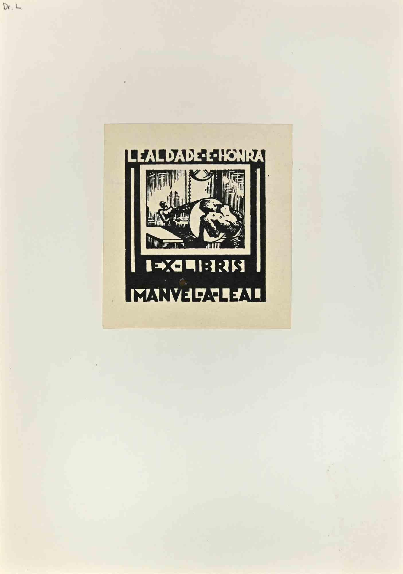 Ex Libris - Lealdade Honra - Gravure sur bois - Milieu du XXe siècle - Art de Unknown