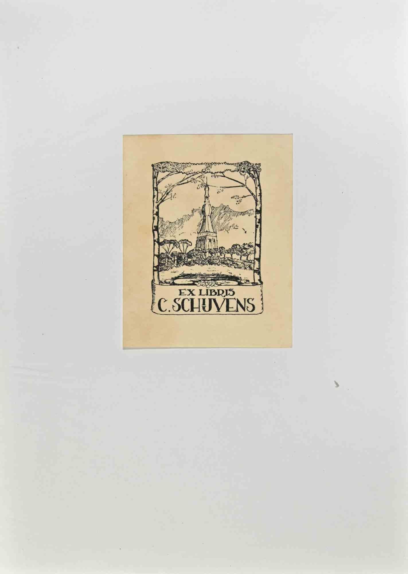 Ex Libris -C. Schuvens - Gravure sur bois - Milieu du XXe siècle - Art de Unknown