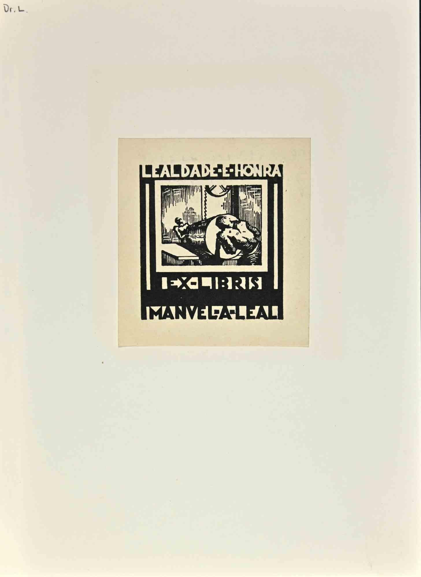 Ex Libris - Lealdade Honra - Gravure sur bois - Milieu du XXe siècle - Art de Unknown