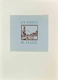 Vintage  Ex Libris - M. Sta - Woodcut - Mid 20th Century