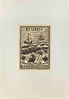   Ex Libris - B. J. H. Dijkhuizen - Gravure sur bois - Milieu du XXe siècle