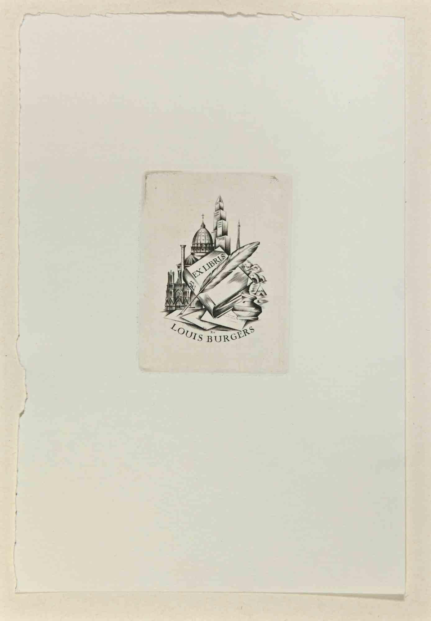 Ex Libris – Louis Burgers – Holzschnitt – Mitte des 20. Jahrhunderts – Art von Unknown