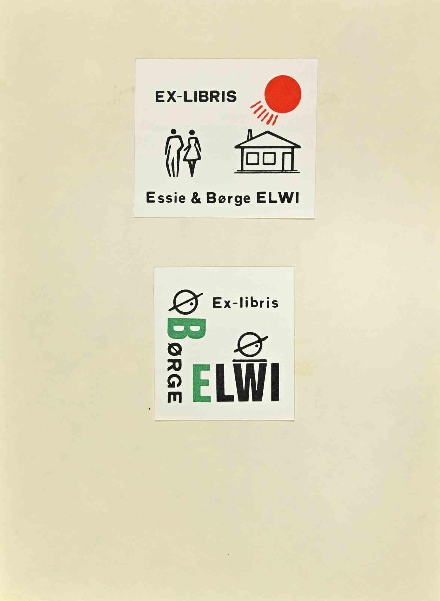 Ex Libris - Essie & Borge Elwi - Woodcut - Mid 20th Century - Art by Unknown