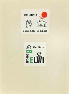 Ex Libris - Essie & Borg Elwi - Gravure sur bois - Milieu du XXe siècle