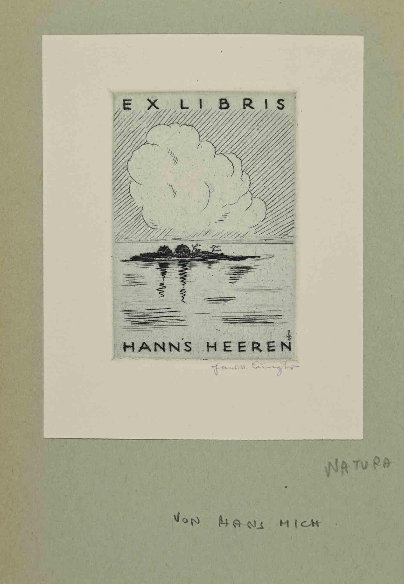 Ex Libris - Hanns Heeren ist ein Kunstwerk aus dem frühen 20. Jahrhundert von Hans Michael Bungter aus Deutschland. 

Radierung auf Elfenbeinpapier.  Handsigniert in der rechten Ecke. Signiert auf der Platte auf der Rückseite. Das Werk ist auf