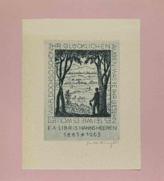 Ex Libris de Hanns Heeren, gravure sur bois de Hans Michael Bungter, début du 20e siècle