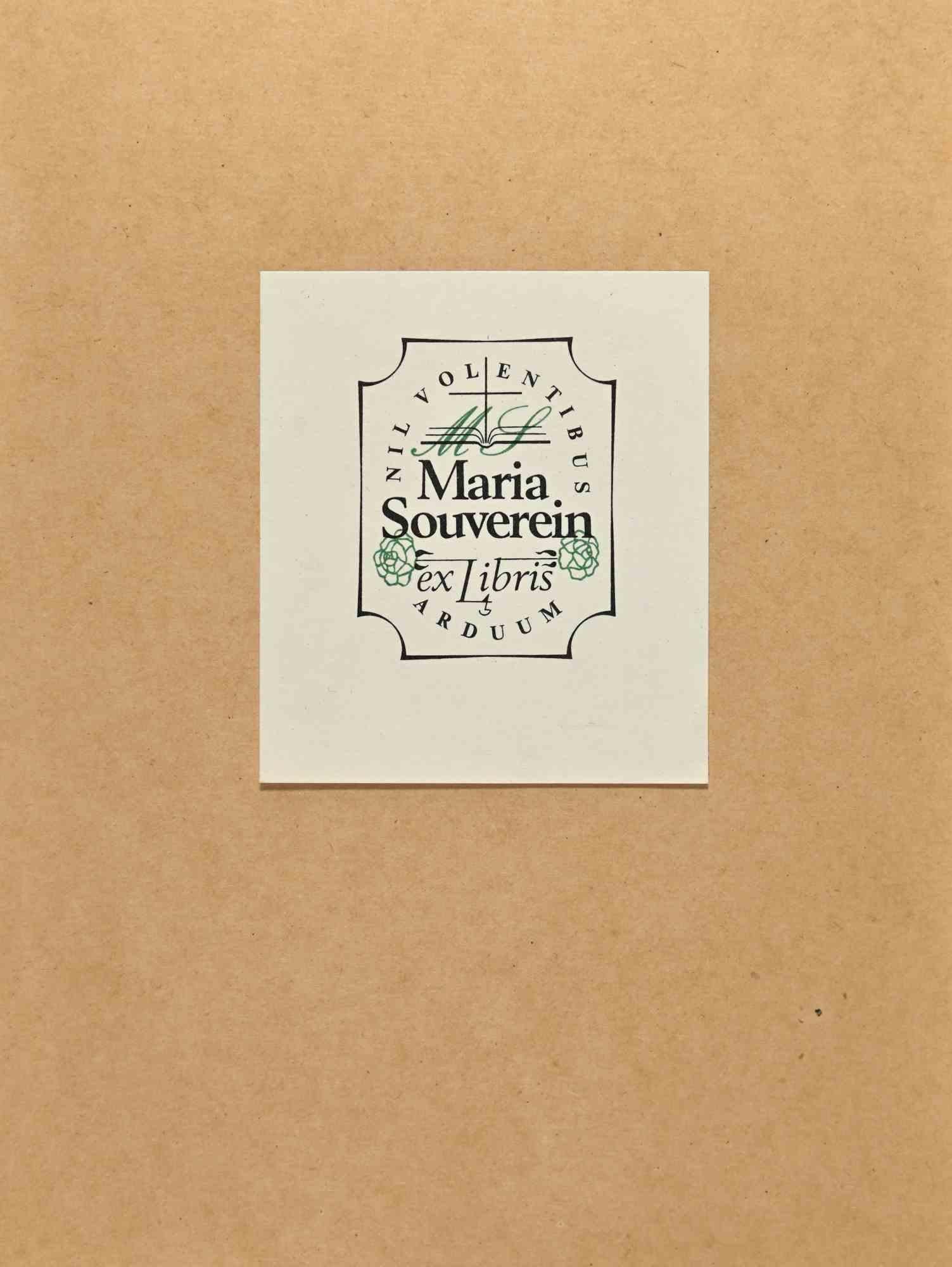  Ex Libris – Maria Souverein – Holzschnitt – Mitte des 20. Jahrhunderts – Art von Unknown