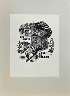  Ex Libris Jozef De Belder - Woodcut - Mid-20th Century