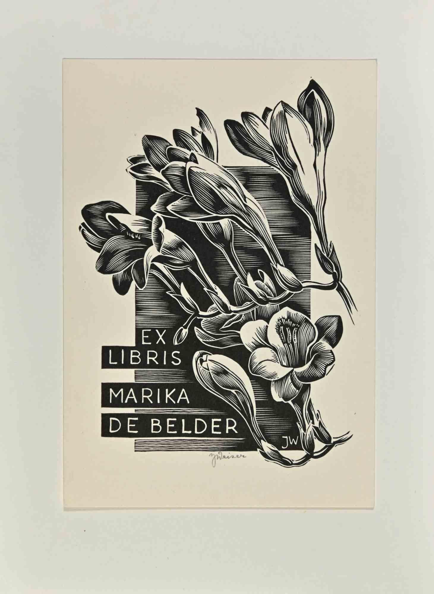  Ex Libris Marika De Belder - Woodcut - Mid-20th Century - Art by Unknown