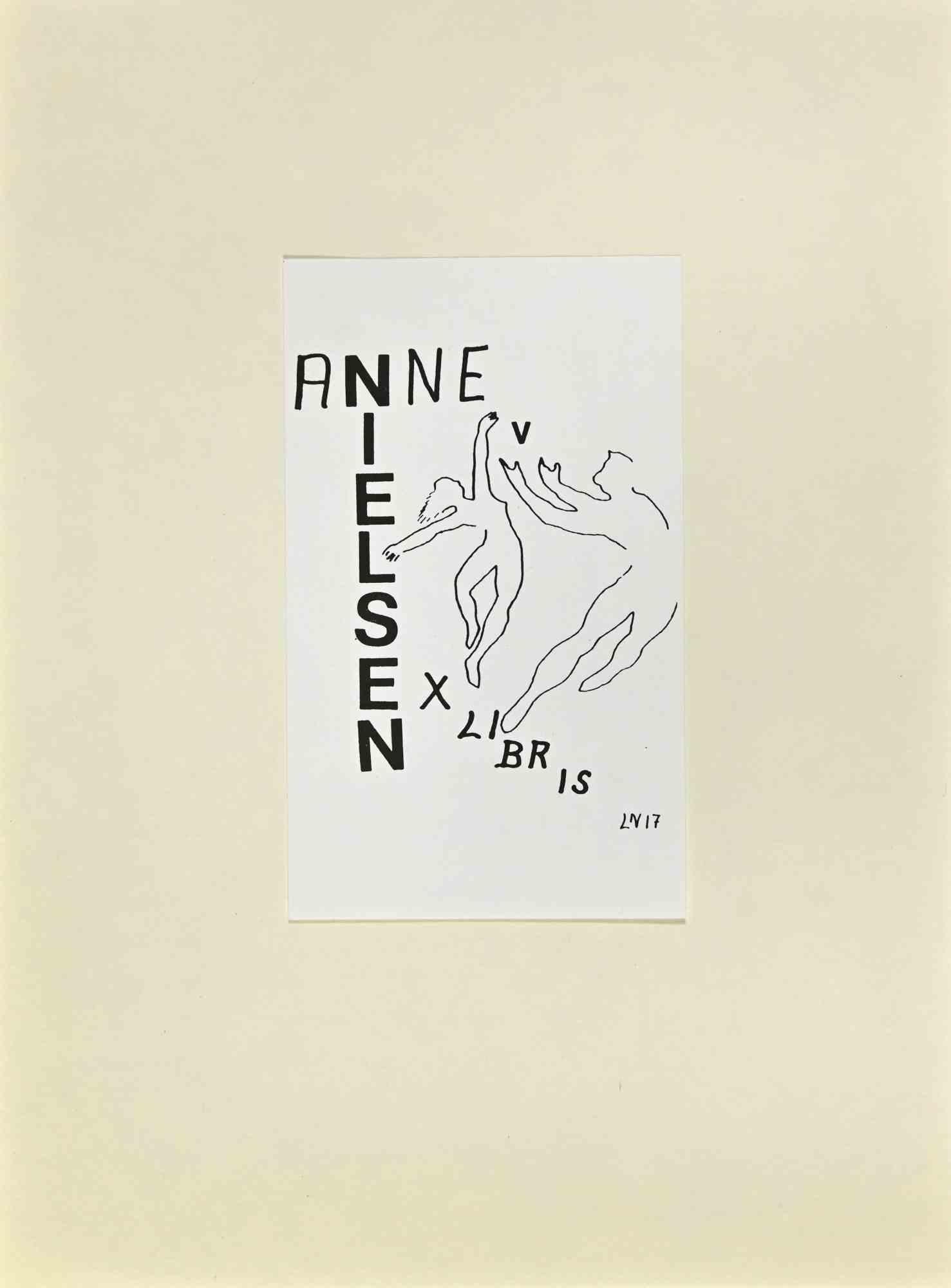 Ex Libris - Anne Nielsen - gravure sur bois - milieu du 20e siècle - Art de Unknown