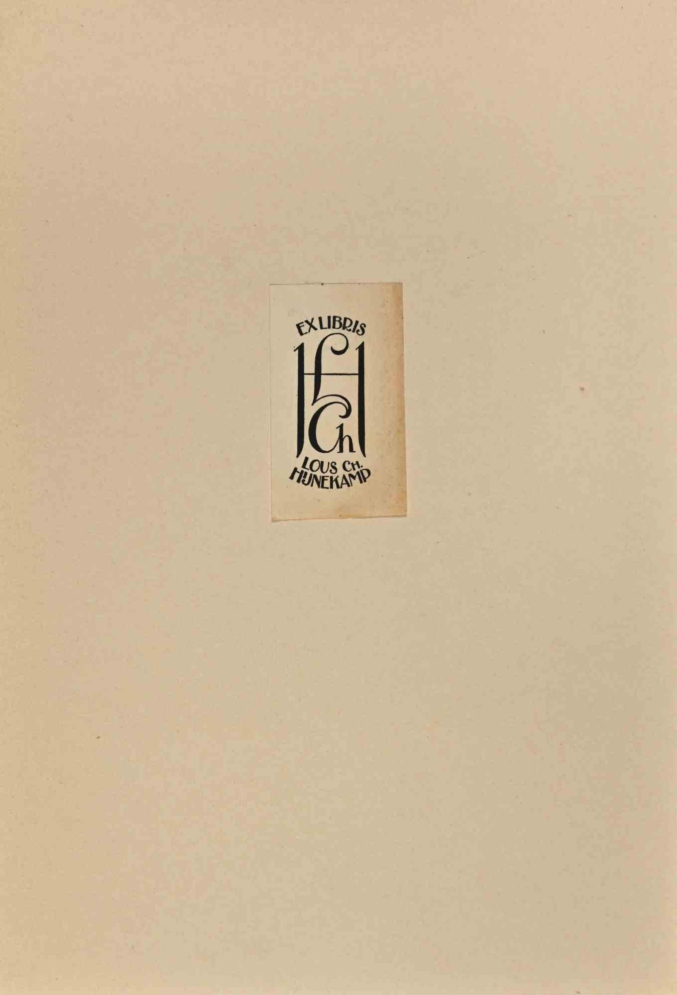  Ex Libris - Lous Ch. Huekamp – Holzschnitt – Mitte des 20. Jahrhunderts – Art von Unknown