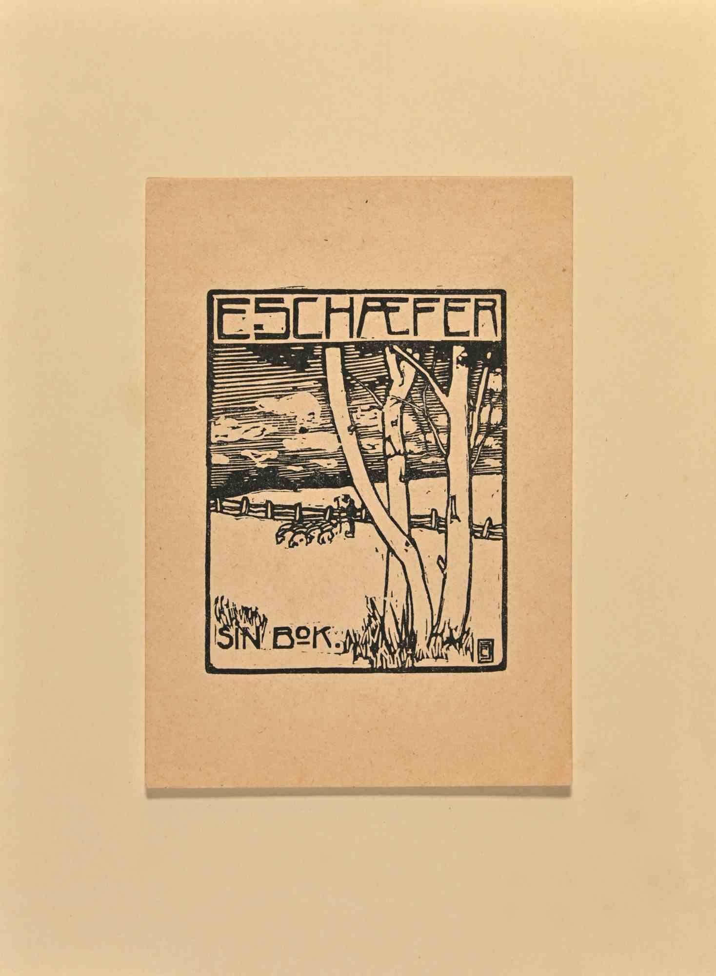  Ex Libris - Sin Bok - Woodcut - Mid-20th Century - Art by Unknown