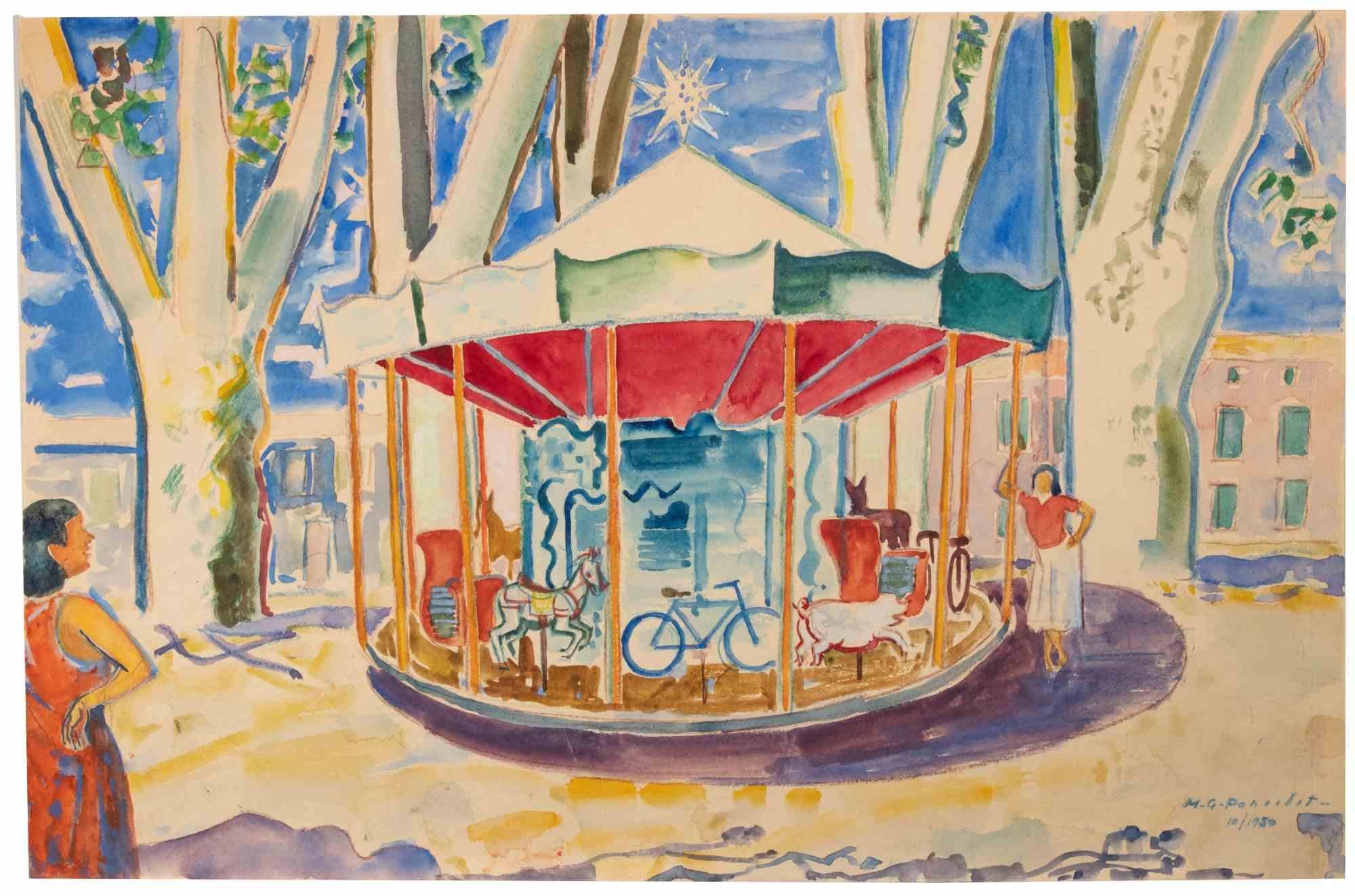 The Carousel is a Drawing realized by Maurice George Poncelet (1897- 1973) in 1950.

Watercolor on paper.

Hand-signed and dated on the lower right.

Good conditions.