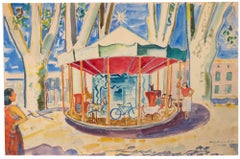 Retro The Carousel -  Drawing by Maurice George Poncelet - Mid 20th Century
