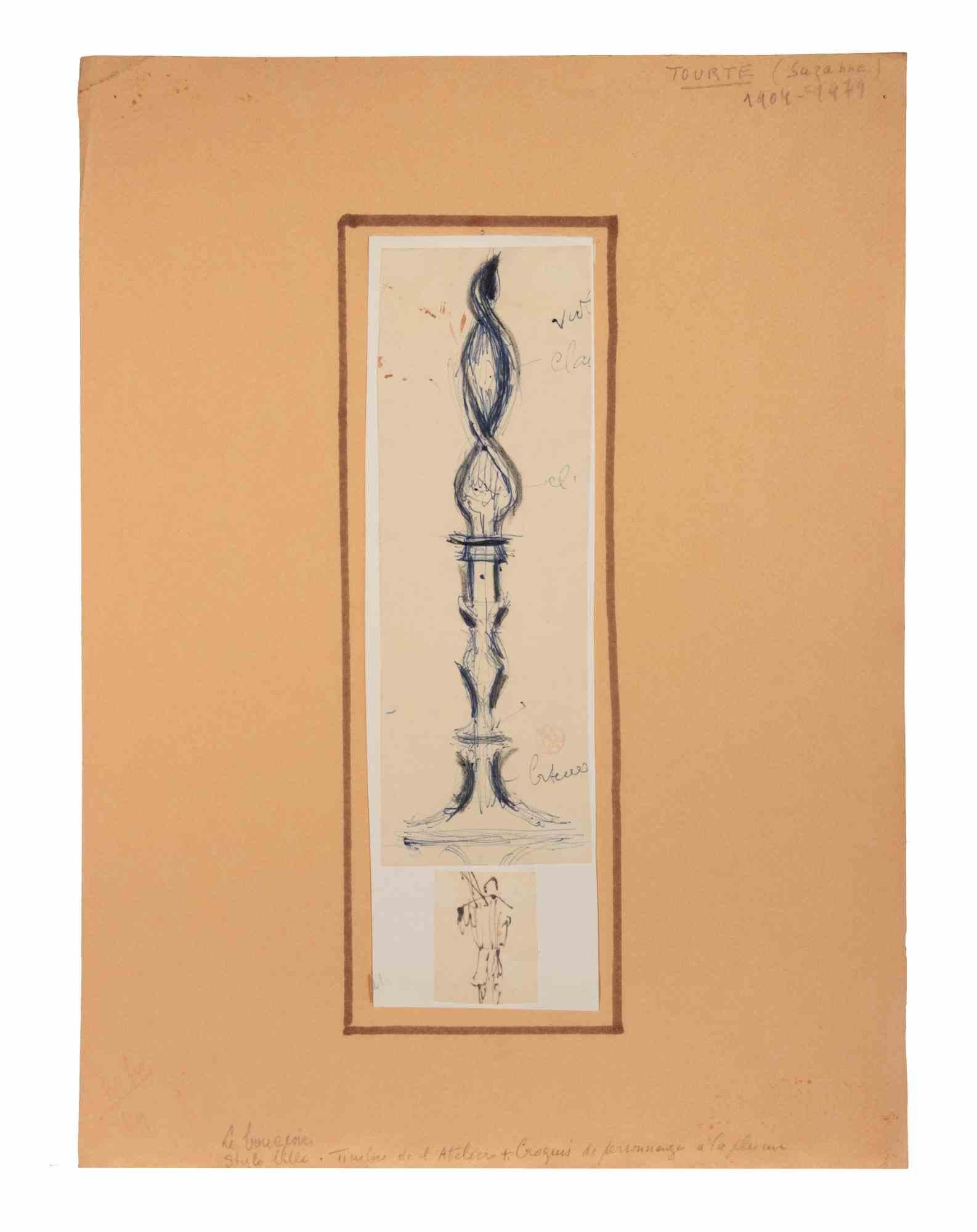 The Candle is a drawing realized in the mid-20th Century by Suzanne Tourte (1904-1979)

Two drawings ( The Candle and a Man) in Ink, pencil, and charcoal on paper.

Including a Passepartout

Good condition.