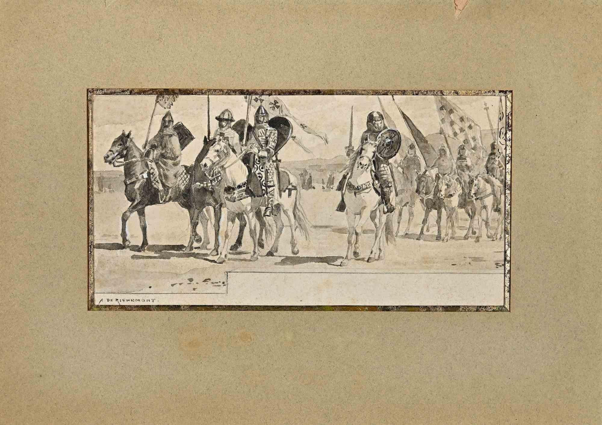  Alfred de Richemont  Portrait - The Crusades - Drawing by Alfred de Richem - Late 19th Century