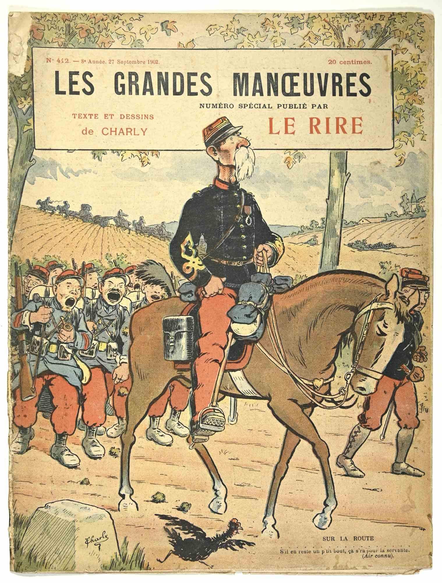 Le Rire  - Les Grandes Manœuvres - alte Comic-Zeitschrift - 1902 – Art von Charly