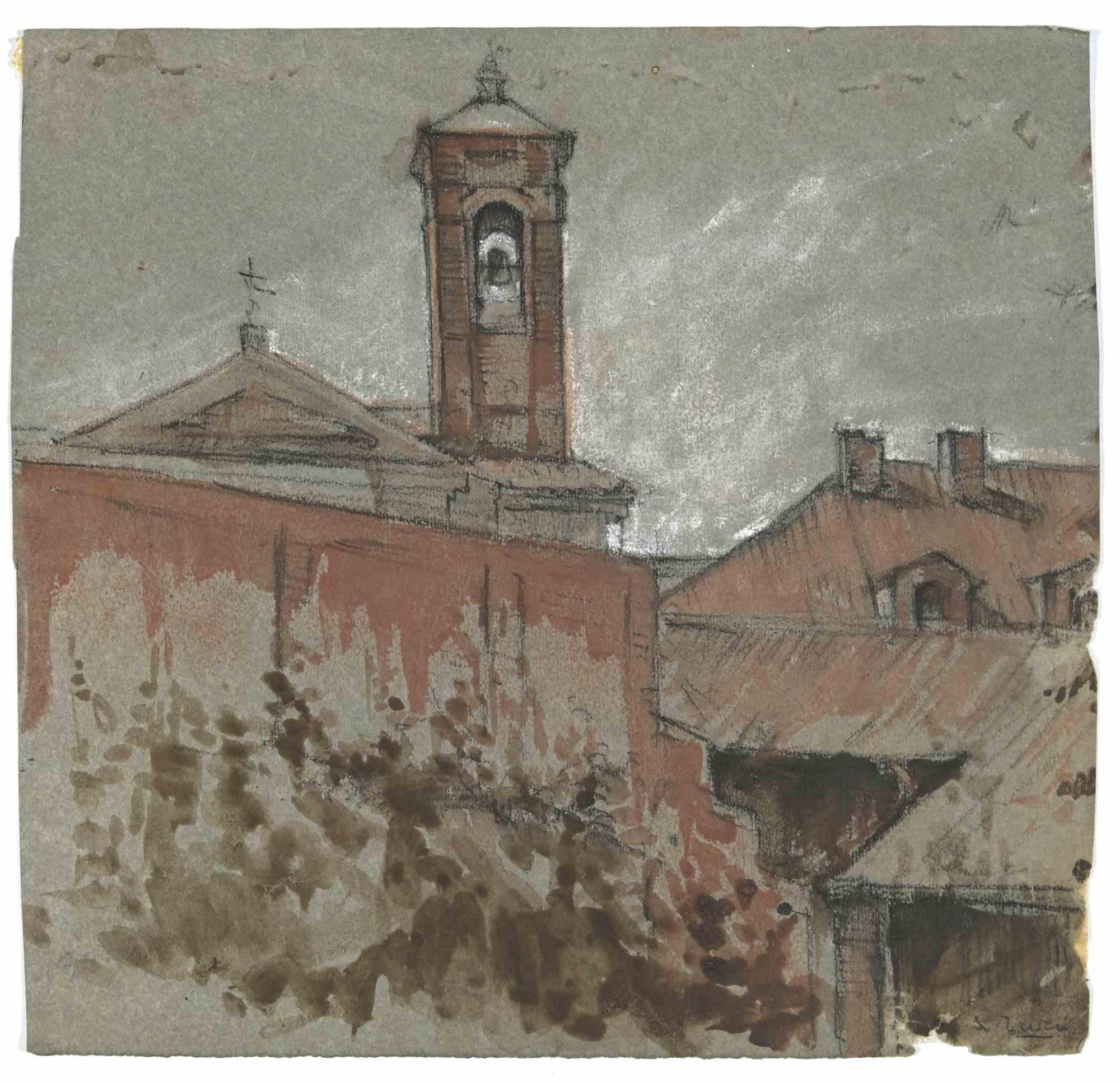Church Bell is a drawing realized by Alberto Ziveri in the 1930s.

Watercolor on paper.

Hand-signed.

In good conditions.