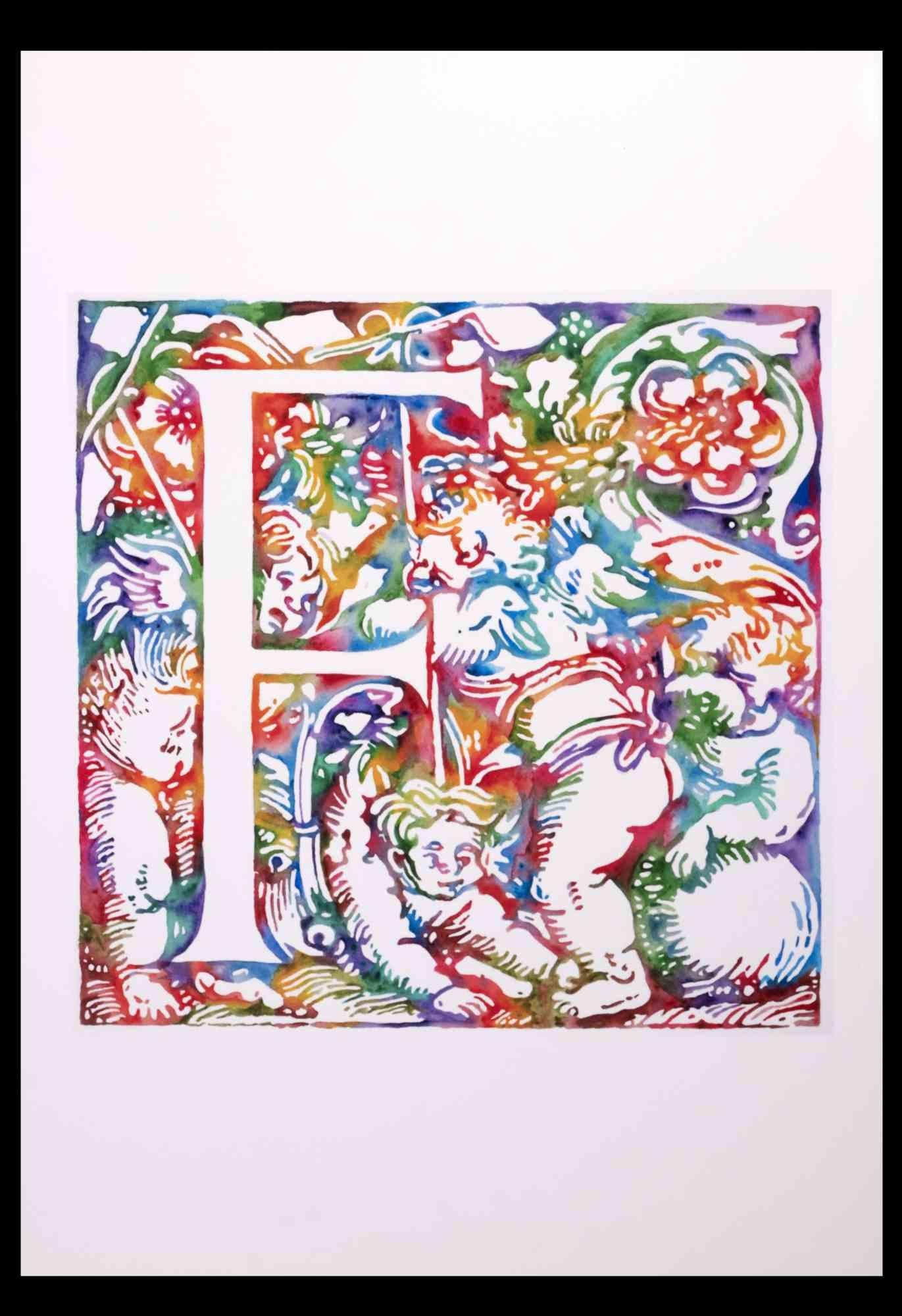 The Letter F is a drawing artwork realized by Alexandre Lagrant in the early 20th Century

Watercolor drawing on paper.

The state of preservation is good.