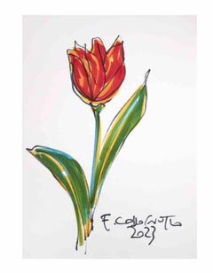 Rote Tulpe –  Marker-Zeichnung von Ferdinando Codognotto - 2023