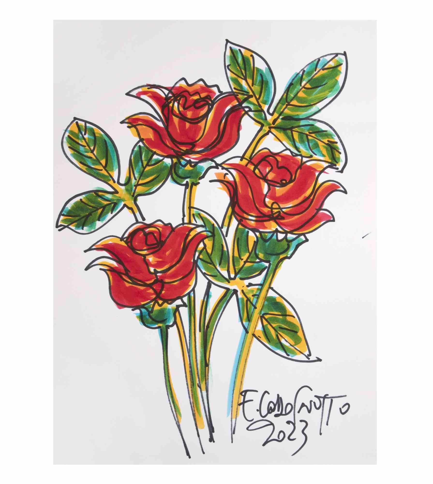Red Roses is an artwork realized by Ferdinando Codognotto in 2023. 

Black and color marker on paper.

Hand-signed in the lower right margin and dated

Good conditions.