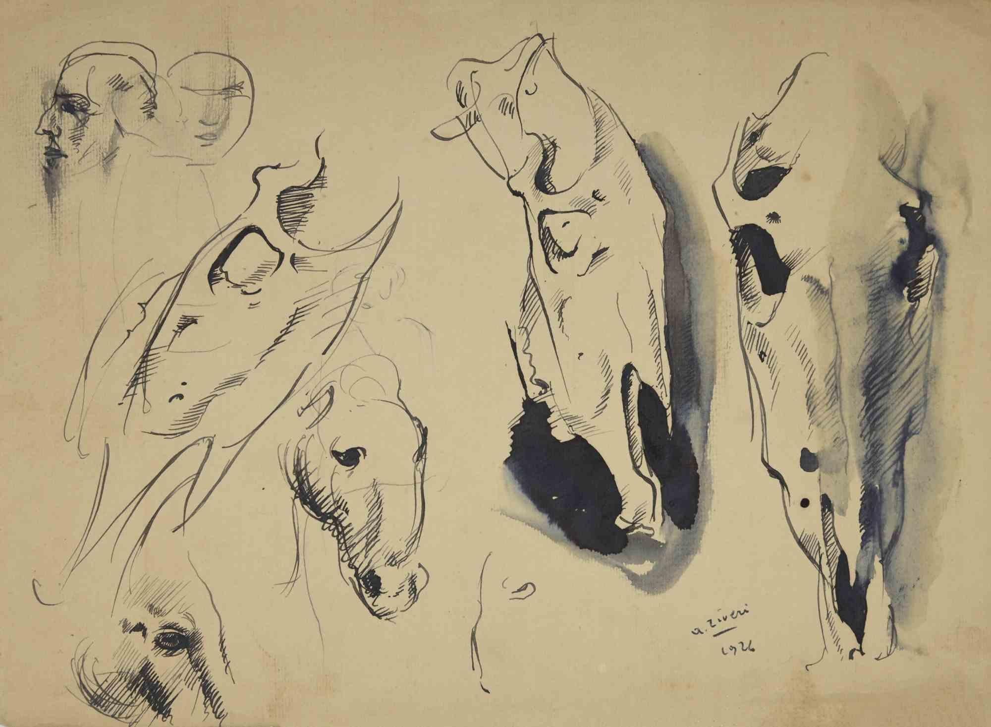 Pferde ist eine Zeichnung von Alberto Ziveri aus dem Jahr 1926.

Tusche, Bleistift und Aquarell auf Papier.

Handsigniert und datiert.

In gutem Zustand.


