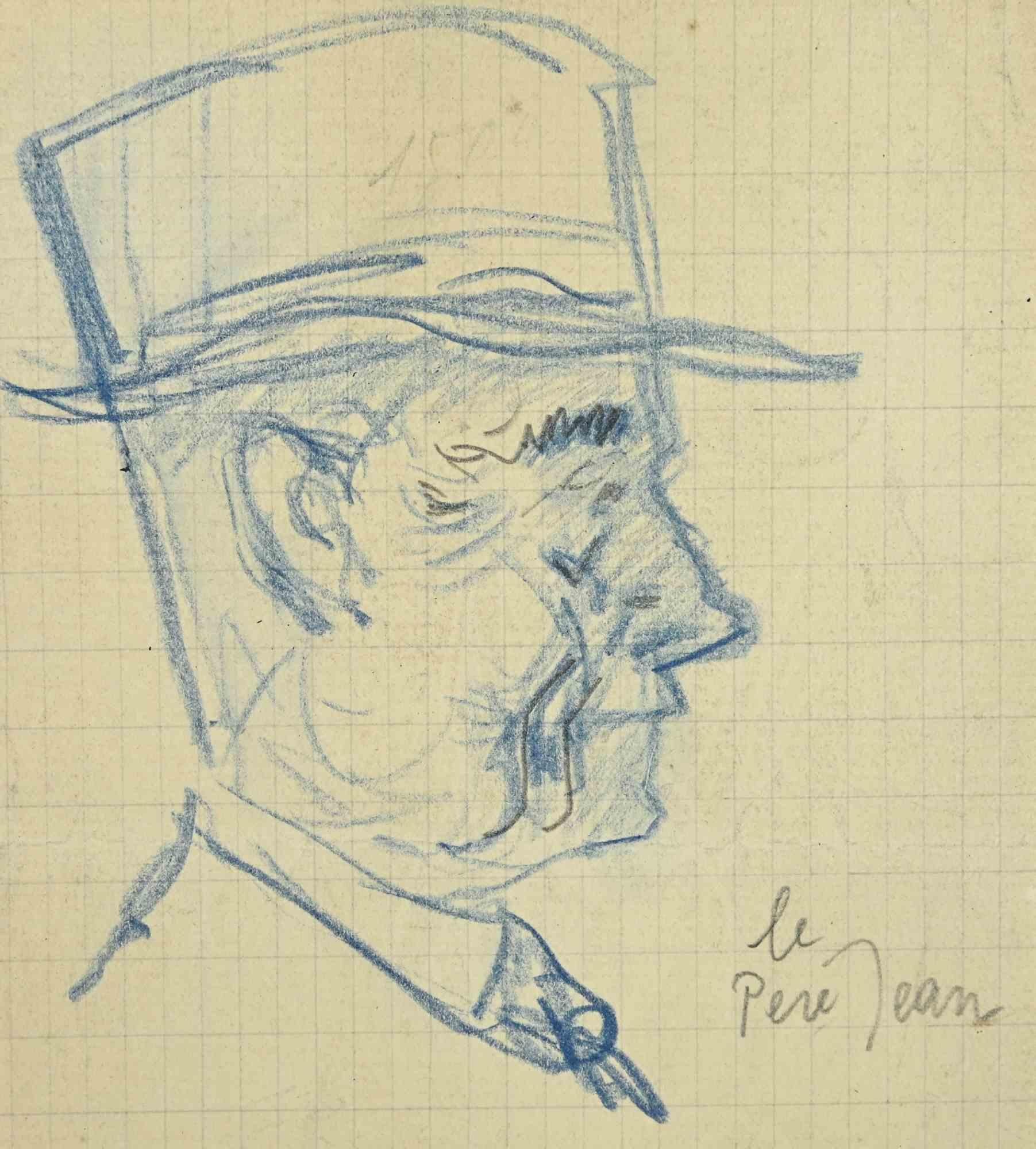 Le Pere Jean is a drawing, realized in early 20th Century, by the French Artist André Meaux Saint-Marc (1885-1941).

Pencil colored on paper. Hand Signed on back.

