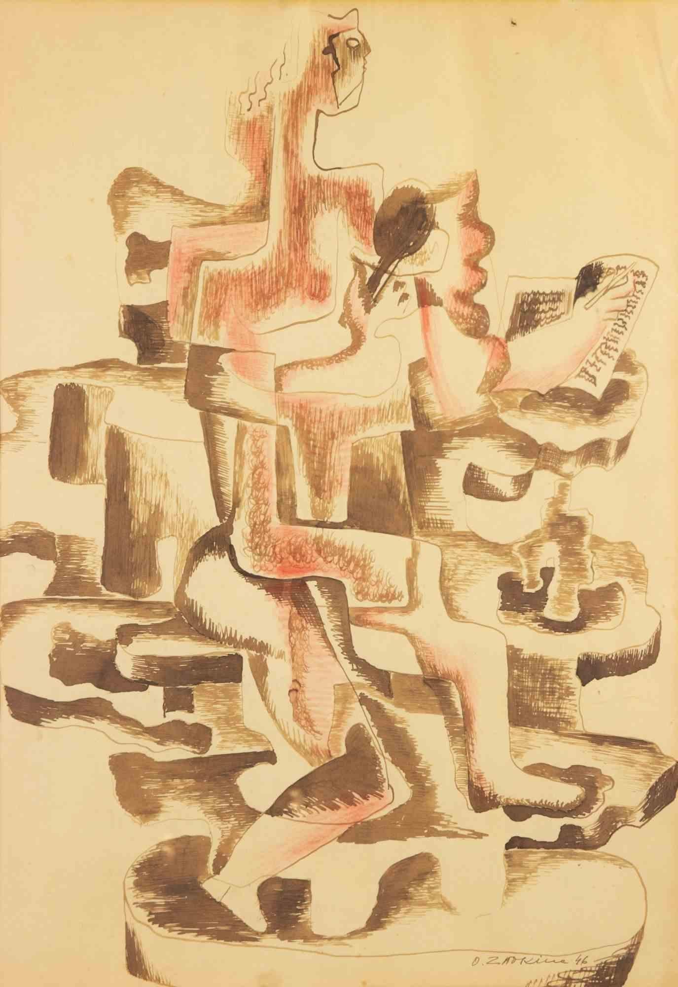 Untitled ist eine Zeichnung von Ossip Zadkine (1890 - 1967) aus dem Jahr 1946.

Gemischte Medien auf Papier.

45.50 x 61.70 cm.

Signatur und Jahreszahl unten rechts.

Das Werk ist im Zadkine Research Center, Belgien, archiviert.   

Sehr guter