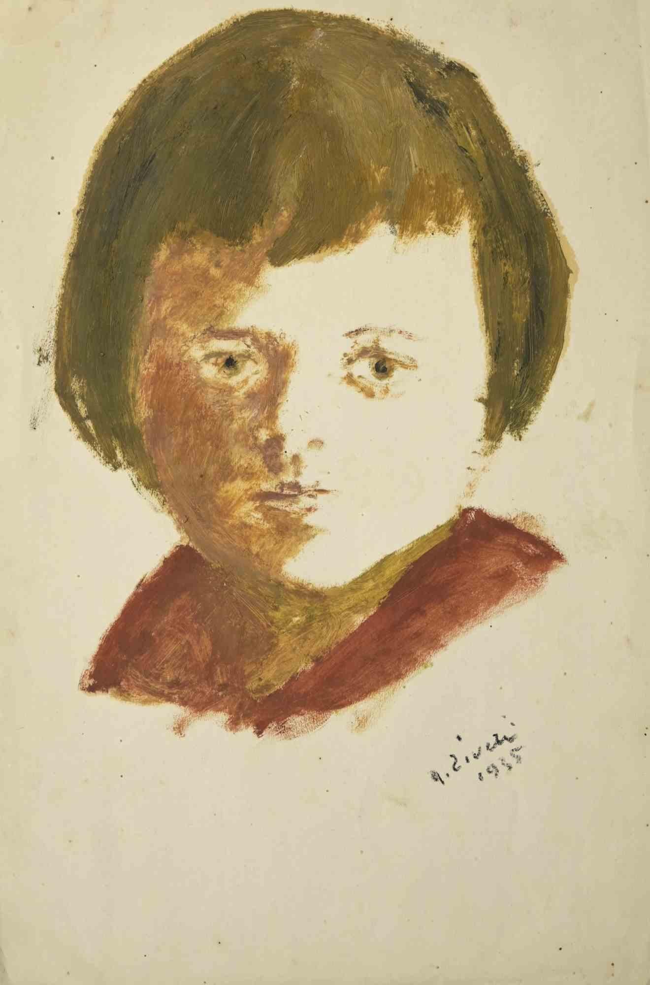 The Child's Portrait is a drawing realized by Alberto Ziveri in 1935.

Tempera on paper.

Hand-signed.

In good conditions.