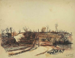 Vintage Winter Landscape  - Drawing by Alberto Ziveri - 1947