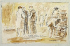 Vintage The Market Square - Drawing by Lucie Caradek - Early-20th Century