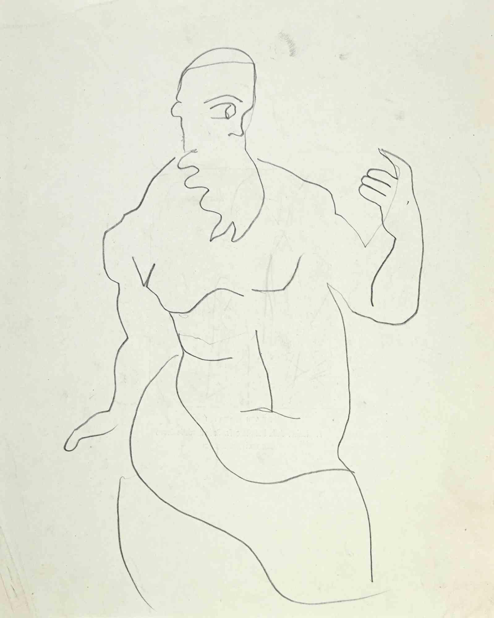 Louis Berthomme Saint-Andre Figurative Art - The Cyclops - Drawing by L. B. Saint-André - Mid 20th Century