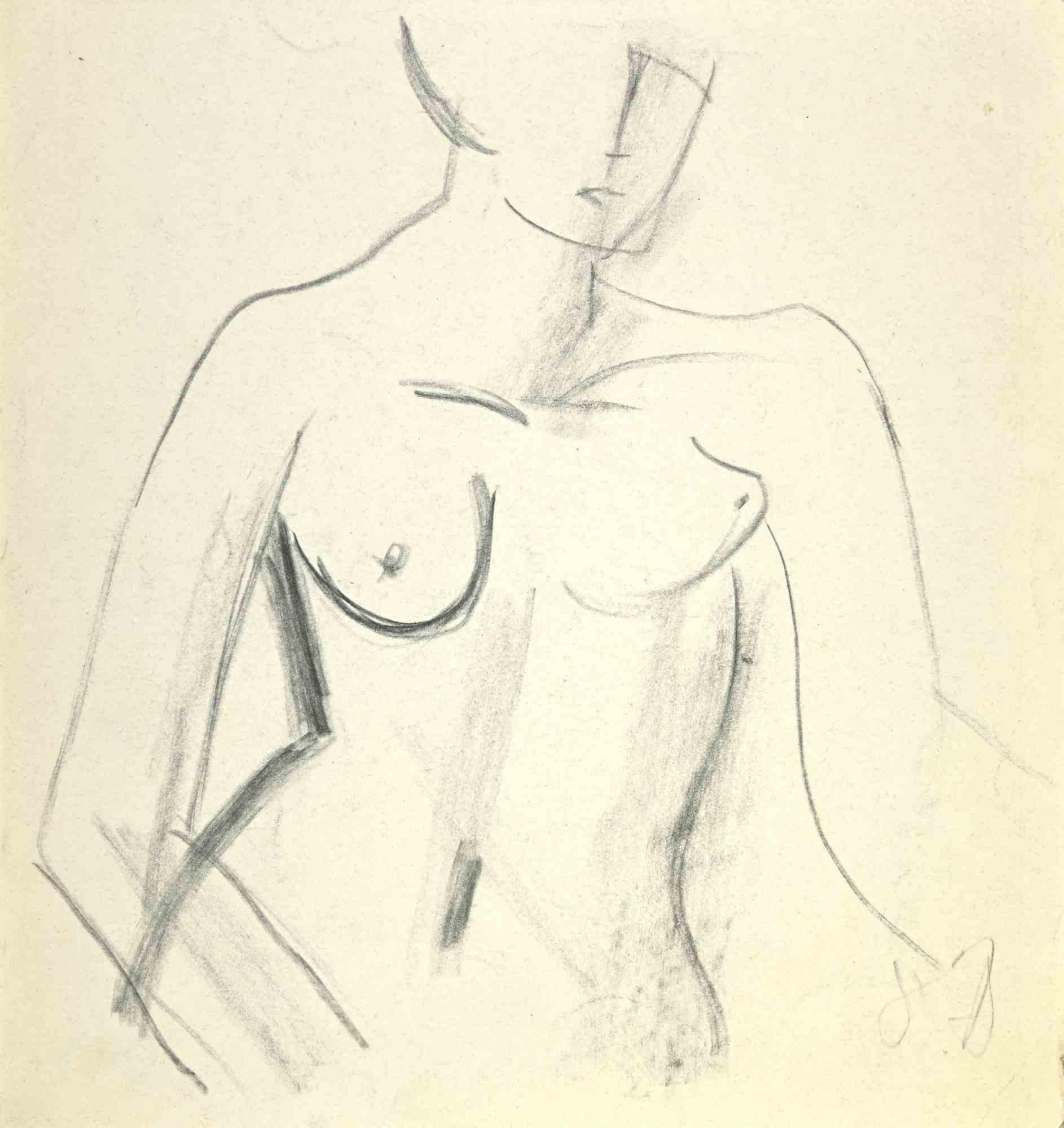 The Nude - Dessin de I. B. Saint-André - Milieu du 20e siècle - Art de Louis Berthomme Saint-Andre