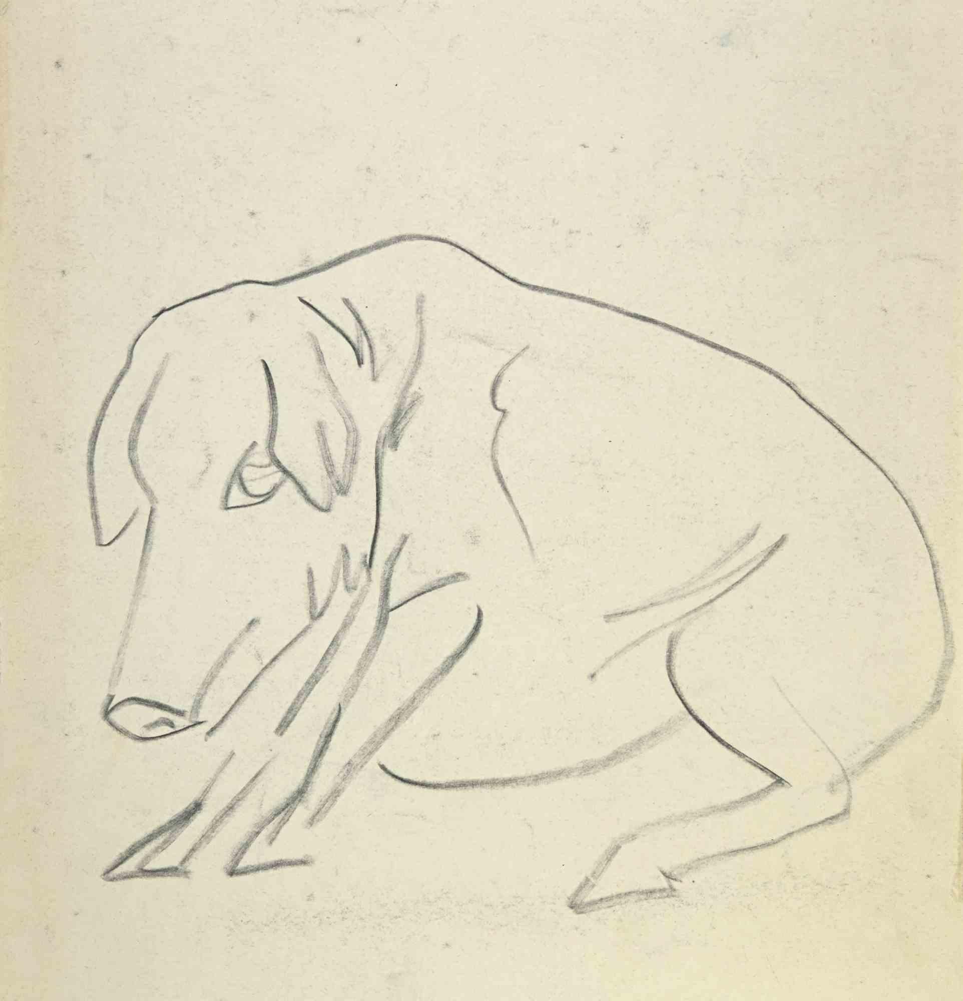 Louis Berthomme Saint-Andre Figurative Art – The Little Pig - Zeichnung von L. B. Saint-André - Mitte des 20. Jahrhunderts