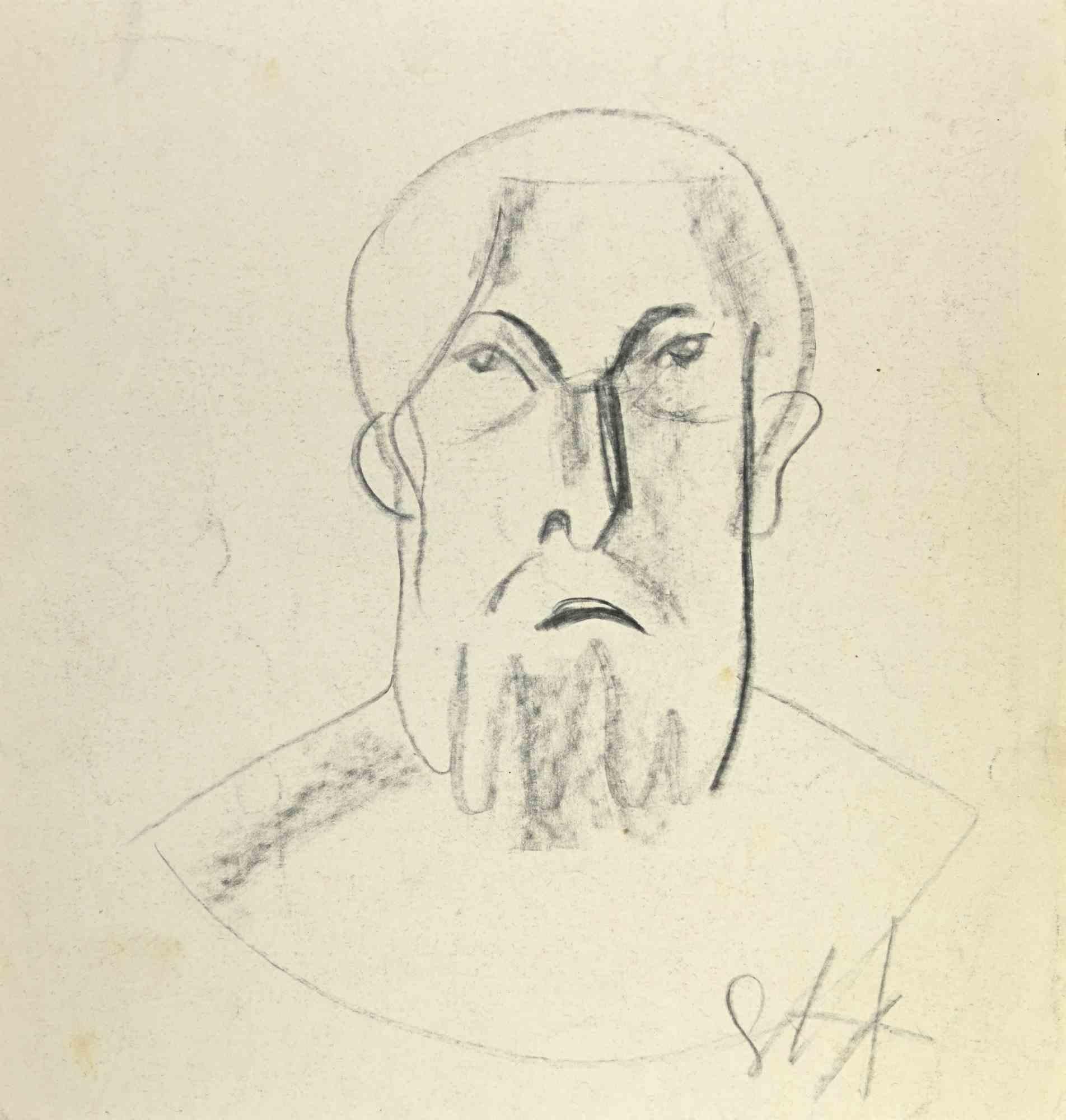 Louis Berthomme Saint-Andre Figurative Art - The  Old Man's Face - Drawing by L. B. Saint-André - Mid 20th Century