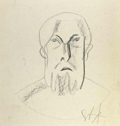 Vintage The  Old Man's Face - Drawing by L. B. Saint-André - Mid 20th Century