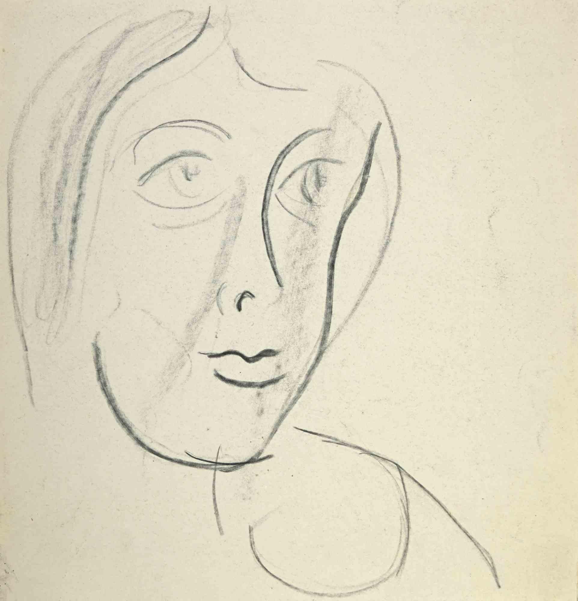 Louis Berthomme Saint-Andre Figurative Art - The  Woman's Face - Drawing by L. B. Saint-André - Mid 20th Century
