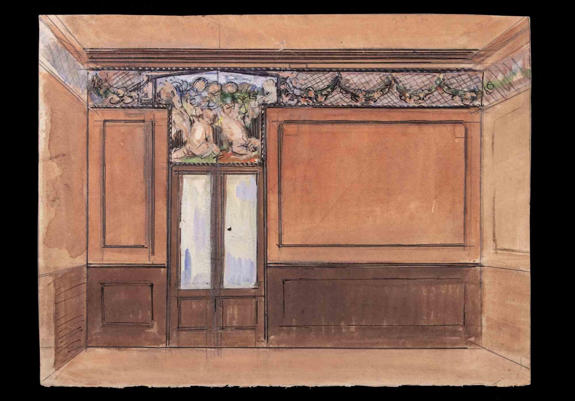 Roman Fresco Interior -  Drawing -  The Early 20th Century - Art by Unknown