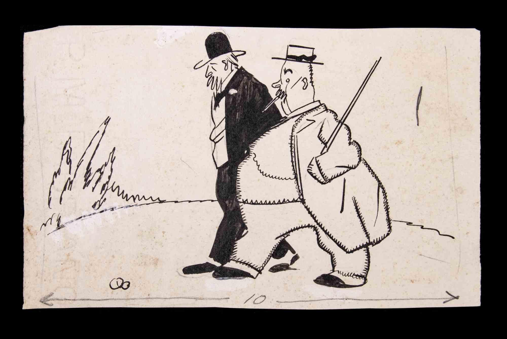 Walking Men is a drawing artwork realized by RIV "Carlo Rivalta (1887-1941)" in the early 20th Century

Temperan and ink drawing on paper.

The state of preservation is good with slight foxing.